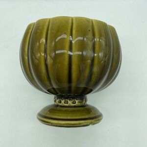 Floraline McCoy Planter Vase Mid-Century Modern Vintage Ribbed Green Pedestal‎